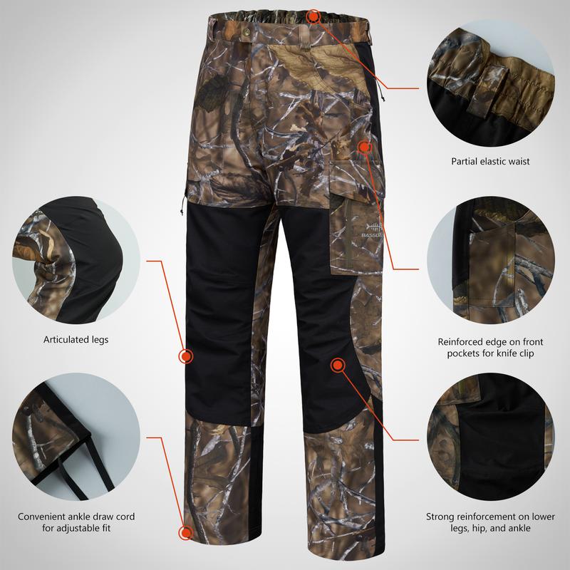 BASSDASH Splice Men’s Waterproof Breathable Hunting Pants Ripstop Camo Fishing Rain Pant