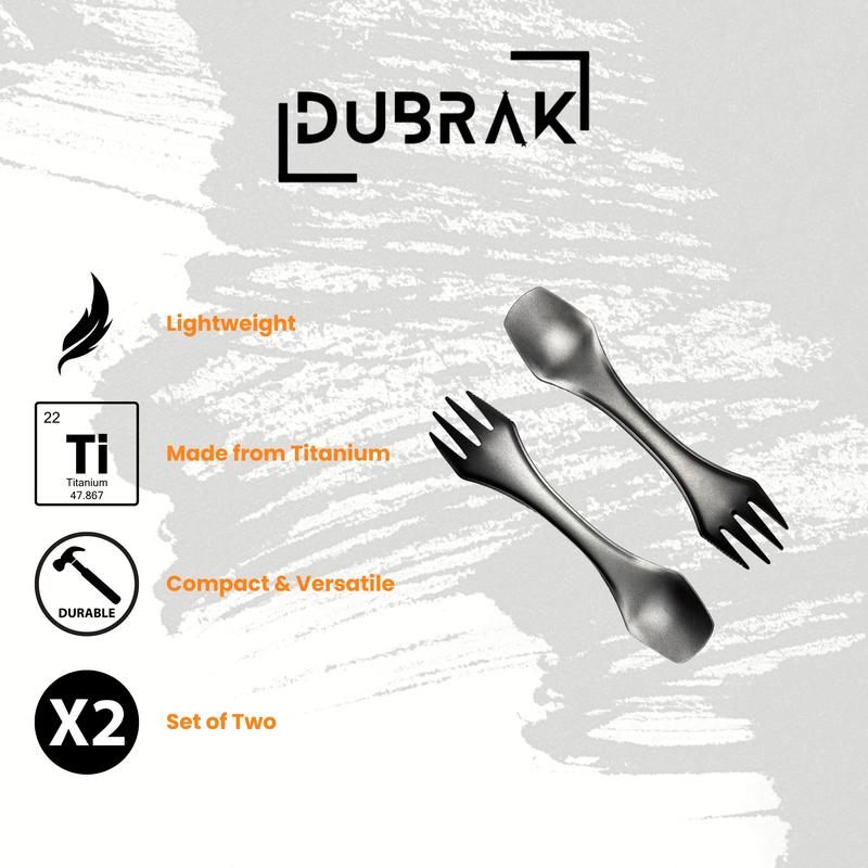 Dubrak Titanium Spork Set (x2) for Camping Hiking Hunting Bushcraft Survival