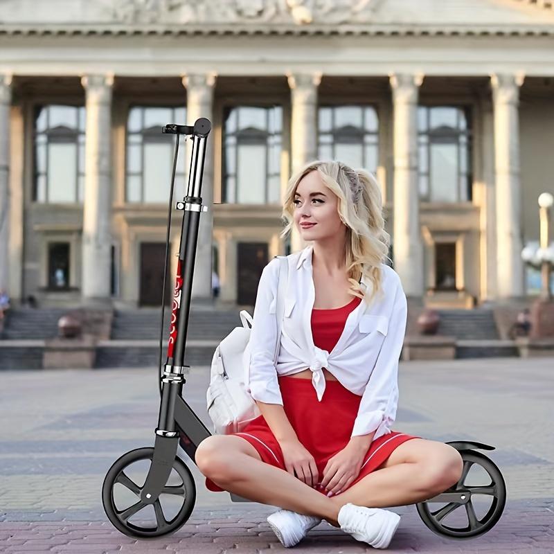 Double Brake Folding Adult and Youth Scooter, Adjustable Height (4 Gears), Lightweight, Maximum Load Capacity 220 Pounds, 2 Wheels Commuter Scooter