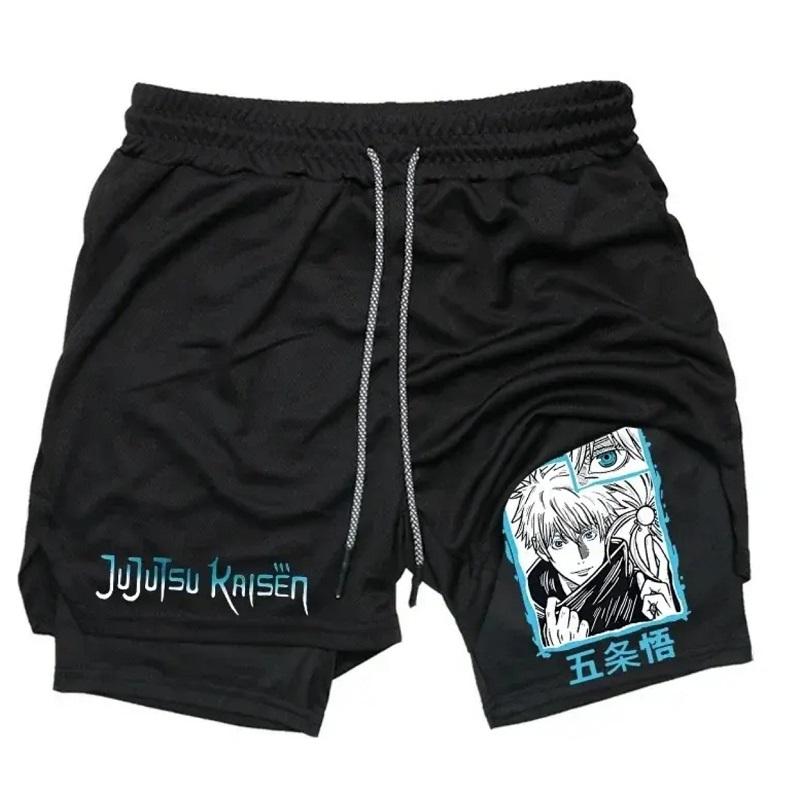 Anime 2 in 1 Mens Gym Clothes Print Running Shorts Men Workout Fitness Athletic Shorts with Pockets Summer Jogging Basketball Shorts Activewear Quick Dry Stretch Shorts Running Gear for Men