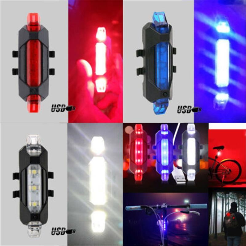 Bike Tail Light Bicycle Rechargeable USB 5 LED Safety Rear Lamp Flashing Wraning