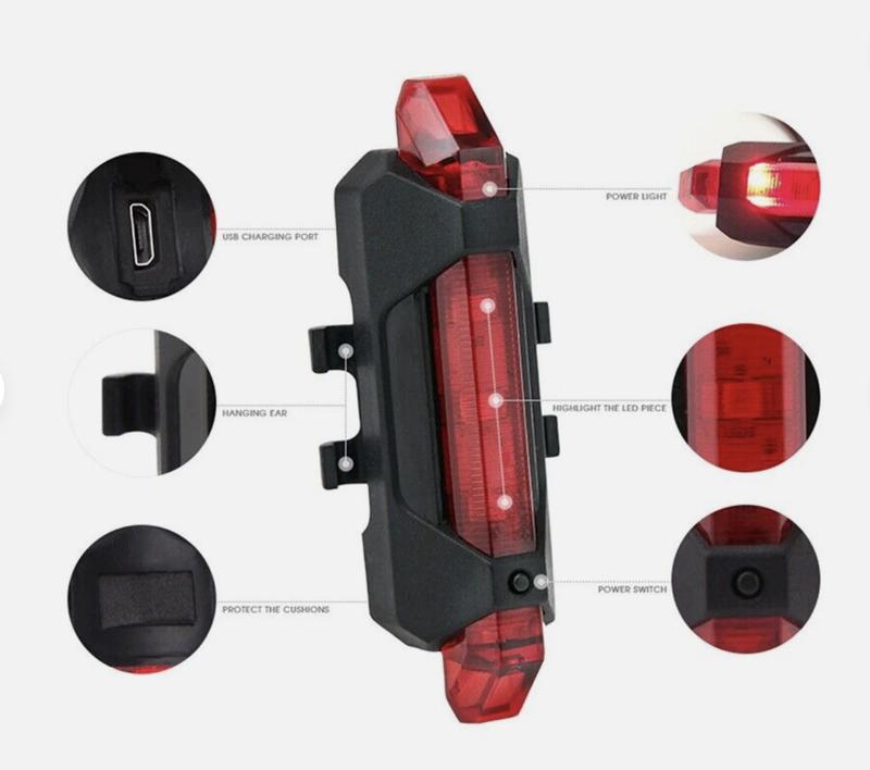 Bike Tail Light Bicycle Rechargeable USB 5 LED Safety Rear Lamp Flashing Wraning