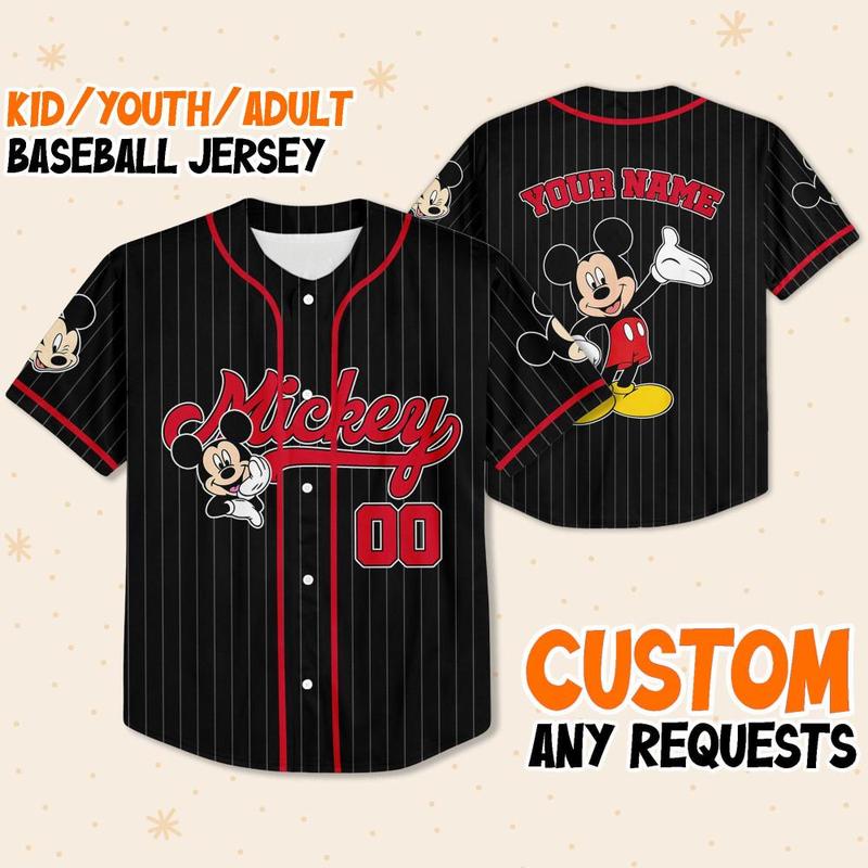 DISNEY MICKEY & CO. Personalize Disney Mickey Mouse Cute Striped Black Custom Disney Jersey Baseball Team Mickey Mouse Birthday Gift - After Holiday