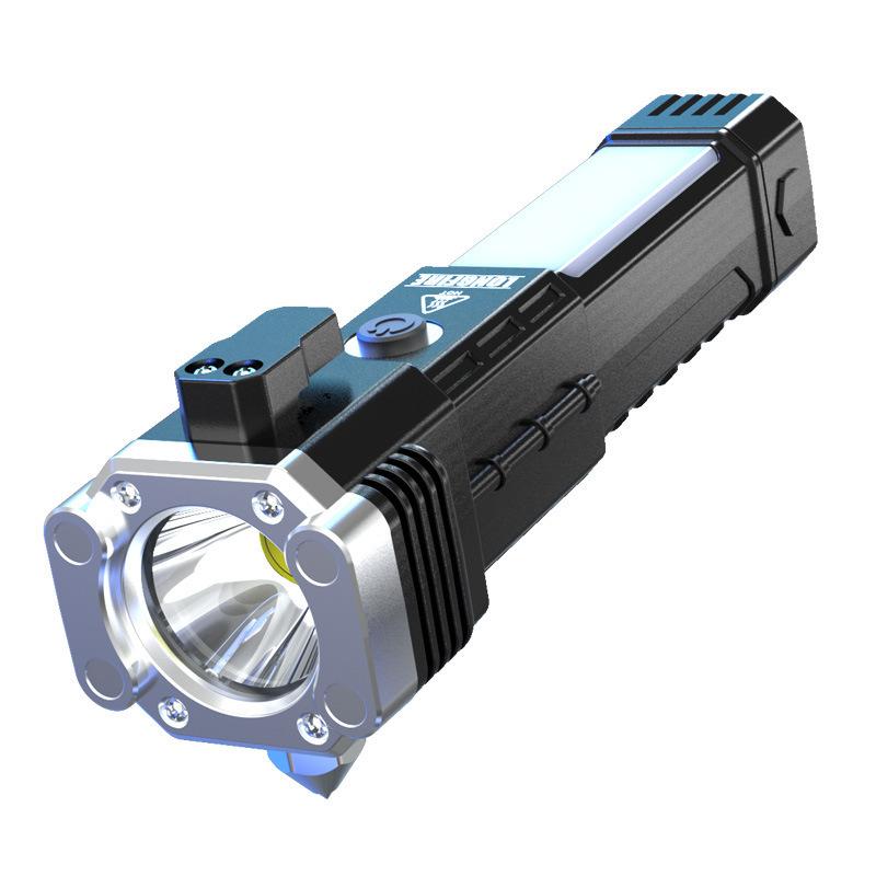 USB Rechargeable LED Safety Light with COB Technology and Emergency Hammer for Camping and Hiking