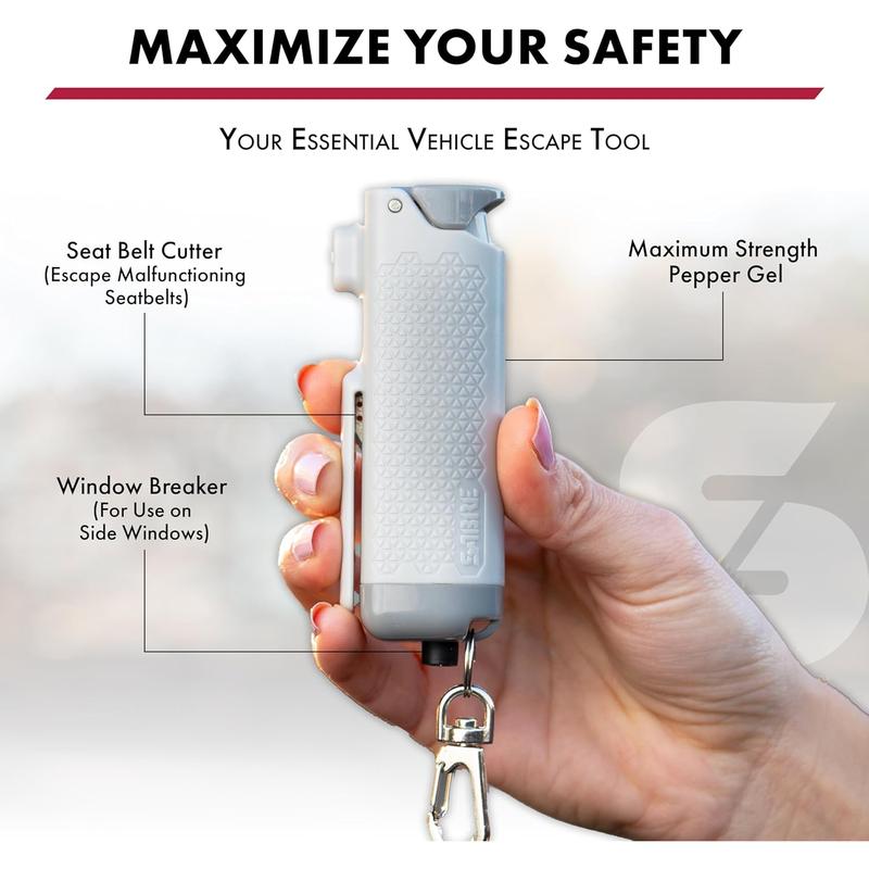 SABRE Safe Escape 3-In-1 Pepper Gel with Seat Belt Cutter & Window Breaker, Maximum Strength Pepper Spray, Snap Clip Keychain for Easy Carry & Fast Access, 0.54 Fl Oz, Easy to Use Fast Flip Top Safety n Security Equipment Corporation