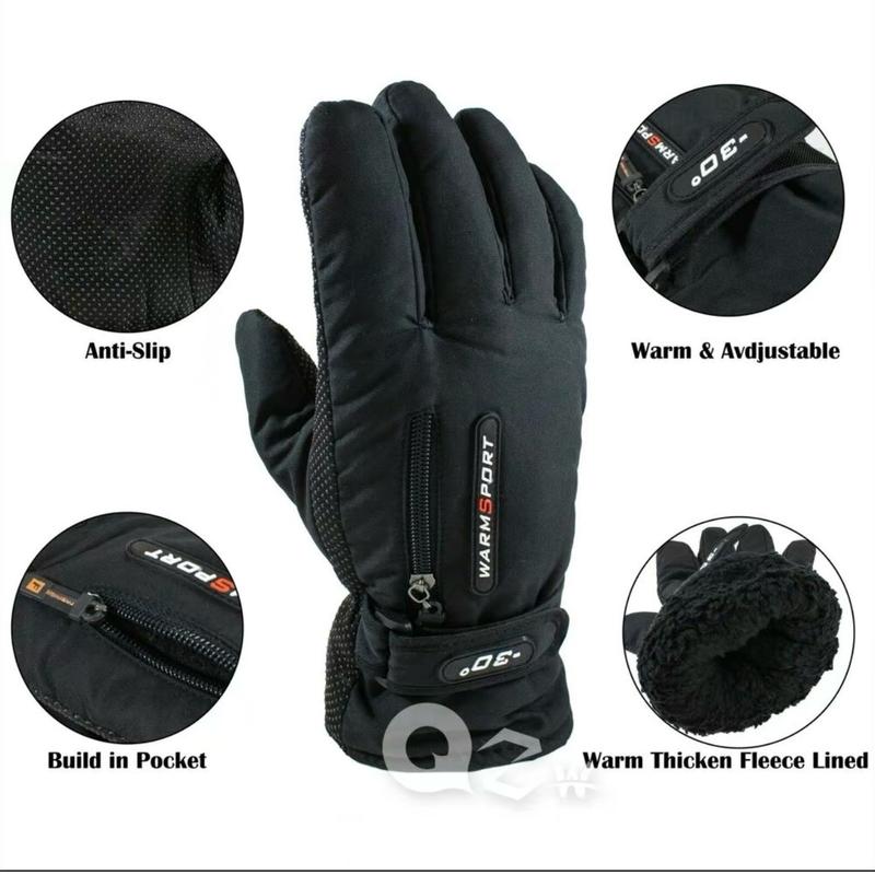 Men's Winter Ski Waterproof Glove with Warm Grip - Black