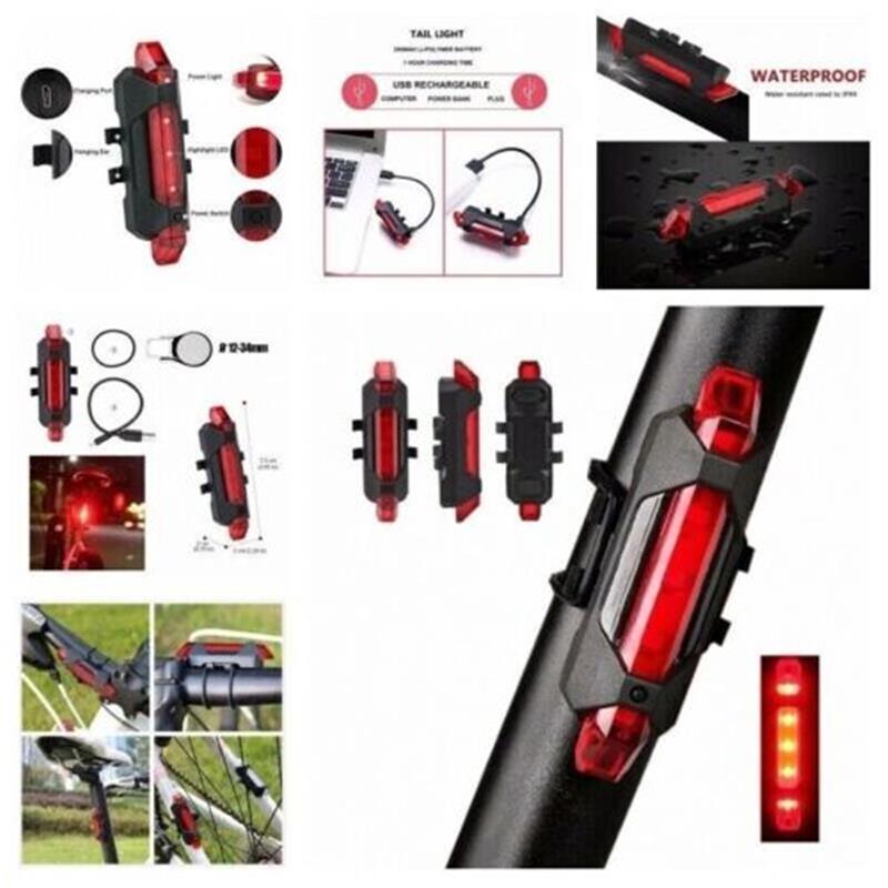 Bike Tail Light Bicycle Rechargeable USB 5 LED Safety Rear Lamp Flashing Wraning