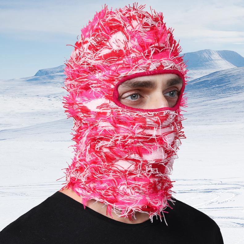 Distressed Balaclava Ski Mask Shiesty Yeat Airsoft Camo Knitted Face Mask for Men Women Full Face Neck Warmer