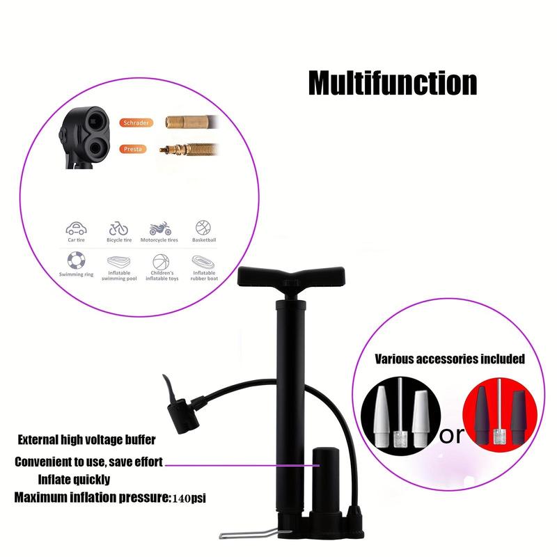 Portable Bike Air Pump, Bicycle Air Pump with High Pressure Buffer, Bicycle Pump for Outdoor & Cycling