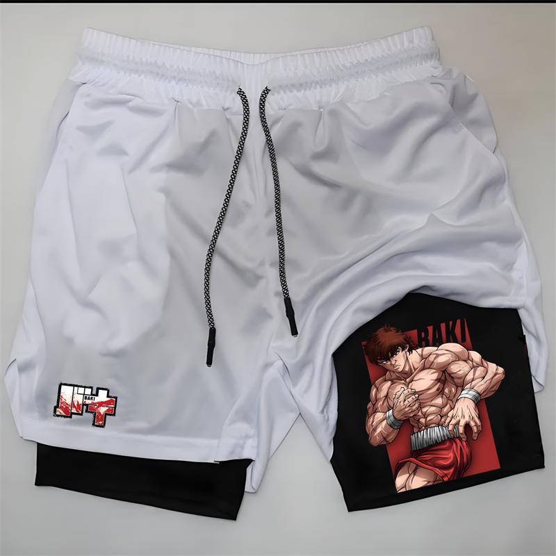 Anime Gym Breathable Shorts Men Printed Fitness Anime Shorts Activities Training Swimming Trunks Men 2-in-1 Gym Sport Pants Workout Gear Men Shorts Graphic Men Performance Shorts Mens gym wear