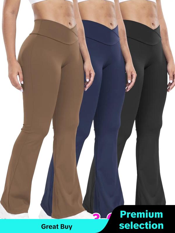 Solid Wrap High Waist Sports Flare Leggings for Women, Yoga Pants, Active Wear Sporty Comfy Breathable High Stretch Tummy Control Yoga High Waisted Leggings, Ladies Yoga Legging Pants for Indoor Outdoor Wear, Activewear 2024