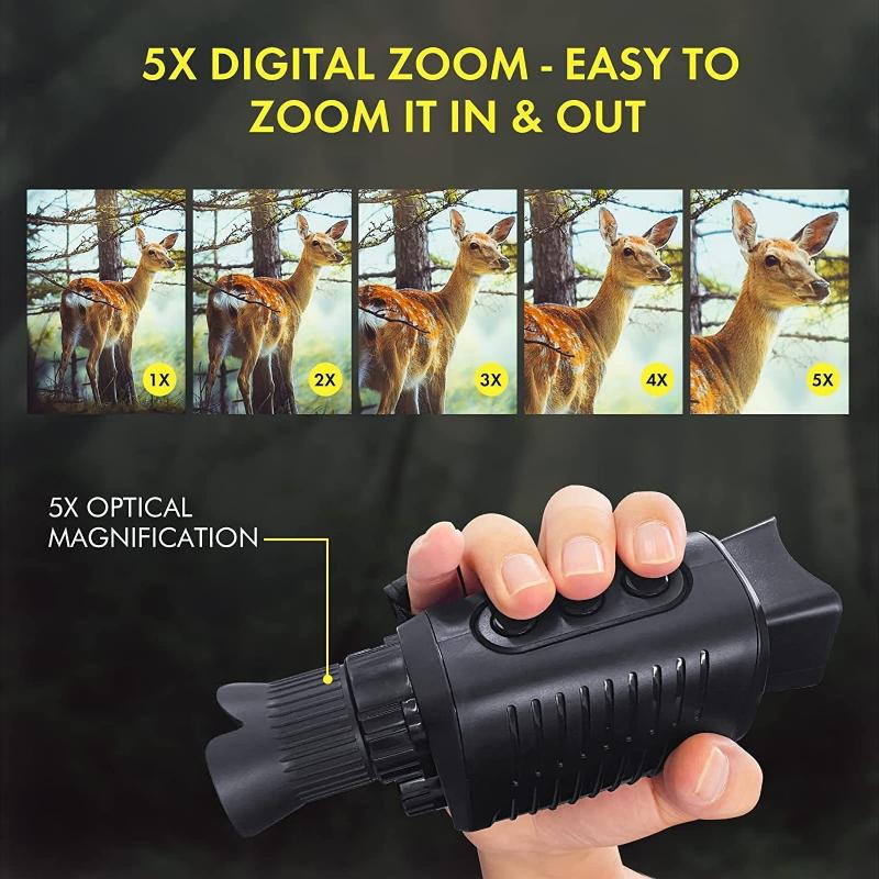 7-Stage 1080p Full HD Infrared Night Vision Binoculars, 5x Digital Zoom, Adjustable, Perfect for Hunting, Camping, Wildlife Observation, Built-in Battery, USB Charging Cable