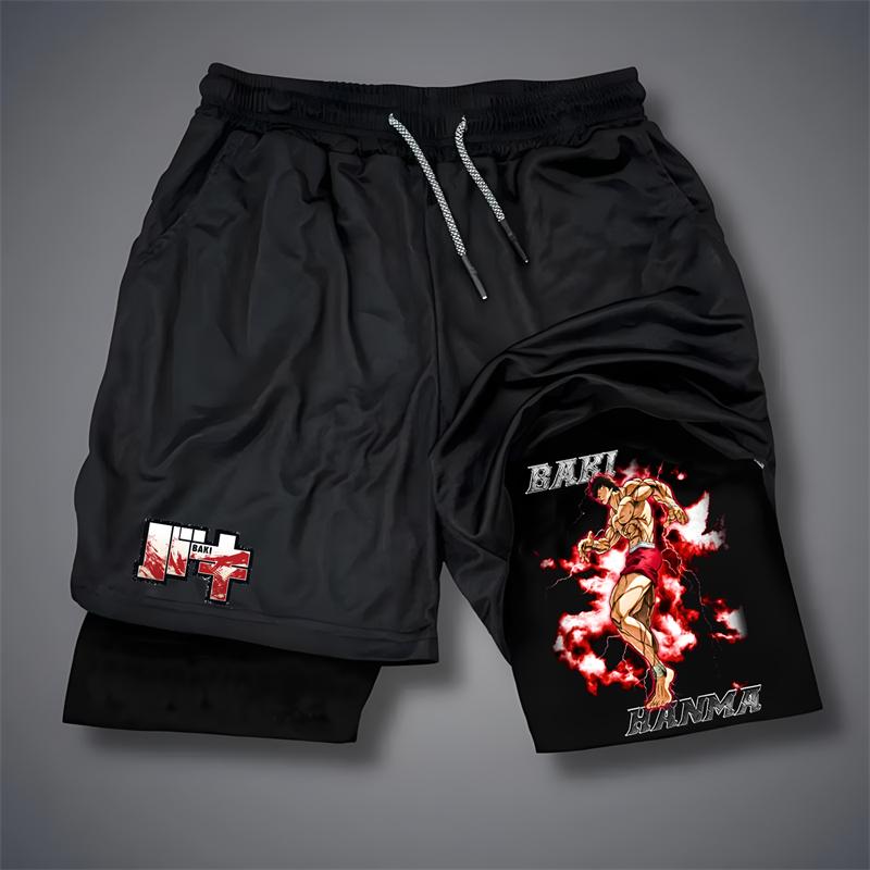 Anime Gym Breathable Shorts Men Printed Fitness Anime Shorts Activities Training Swimming Trunks Men 2-in-1 Gym Sport Pants Workout Gear Men Shorts Graphic Men Performance Shorts Mens gym wear