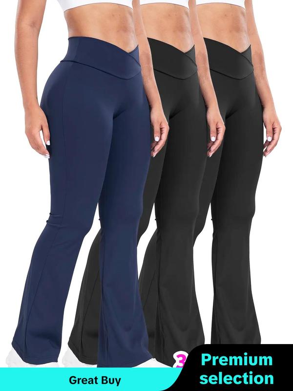 Solid Wrap High Waist Sports Flare Leggings for Women, Yoga Pants, Active Wear Sporty Comfy Breathable High Stretch Tummy Control Yoga High Waisted Leggings, Ladies Yoga Legging Pants for Indoor Outdoor Wear, Activewear 2024