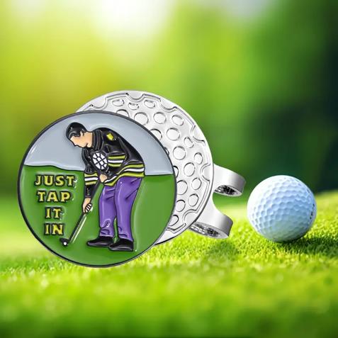 (Just Tap It In) Premium Golf Ball Marker with Magnetic Hat Clip - Durable and Strong Hold for Easy Access on the Course