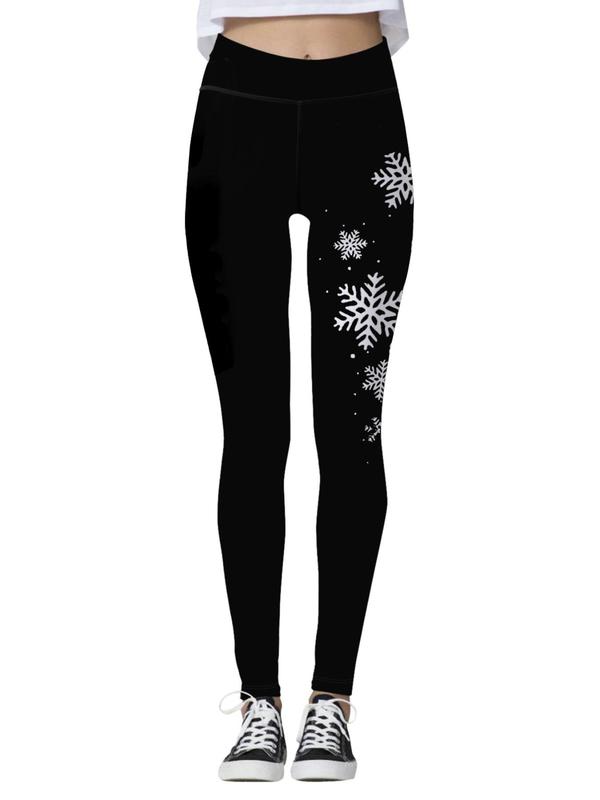 Women's Christmas Snowflake Print Fleece Sports Pants, Casual Comfy Breathable Trousers for Yoga Gym Workout, Ladies Sportswear for Fall & Winter