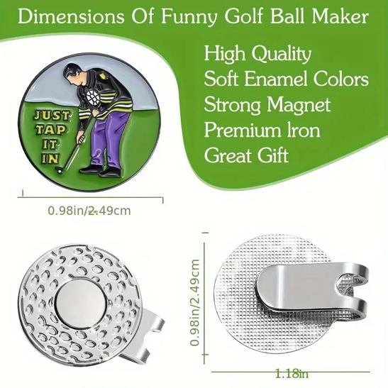 (Just Tap It In) Premium Golf Ball Marker with Magnetic Hat Clip - Durable and Strong Hold for Easy Access on the Course