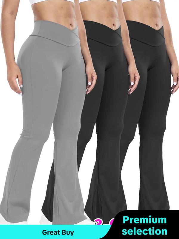 Solid Wrap High Waist Sports Flare Leggings for Women, Yoga Pants, Active Wear Sporty Comfy Breathable High Stretch Tummy Control Yoga High Waisted Leggings, Ladies Yoga Legging Pants for Indoor Outdoor Wear, Activewear 2024