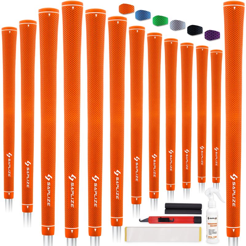 SAPLIZE Rubber Golf Grips, Options of Upgrade kit(13 Grips with 15 Tapes) or Deluxe Kit(13 Grips with Solvent kit) 6 Pure Colors Available, Standard Midsize Anti-Slip Rubber Golf Club Grips