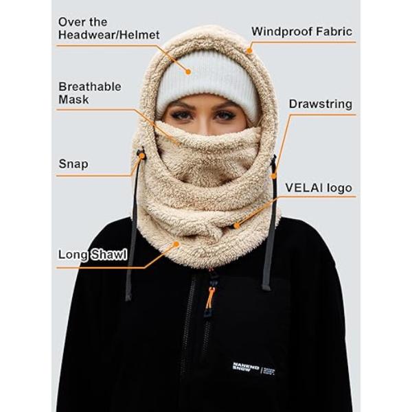 Balaclava Fleece Ski Mask for Men & Women - Winter Windproof Hooded Scarf and Neck Warmer for Cold Weather