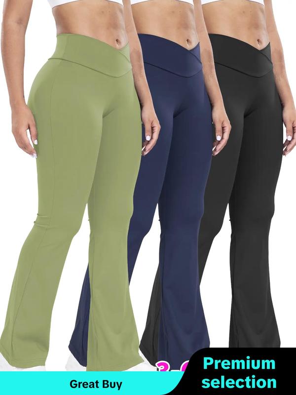 Solid Wrap High Waist Sports Flare Leggings for Women, Yoga Pants, Active Wear Sporty Comfy Breathable High Stretch Tummy Control Yoga High Waisted Leggings, Ladies Yoga Legging Pants for Indoor Outdoor Wear, Activewear 2024