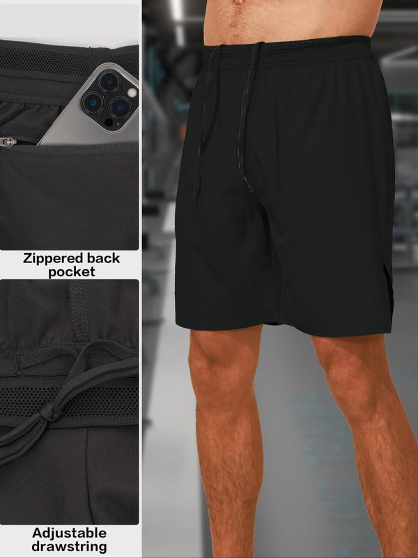 Men's Colorblock Patchwork Drawstring Waist Sports Shorts, Regular Fit Sporty Zipper Pocket Breathable Quick Drying Shorts, Men's Gym Shorts