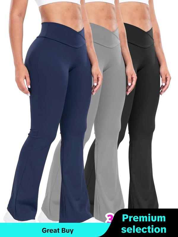 Solid Wrap High Waist Sports Flare Leggings for Women, Yoga Pants, Active Wear Sporty Comfy Breathable High Stretch Tummy Control Yoga High Waisted Leggings, Ladies Yoga Legging Pants for Indoor Outdoor Wear, Activewear 2024