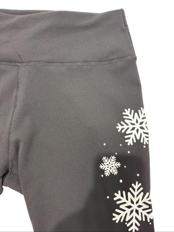 Women's Christmas Snowflake Print Fleece Sports Pants, Casual Comfy Breathable Trousers for Yoga Gym Workout, Ladies Sportswear for Fall & Winter