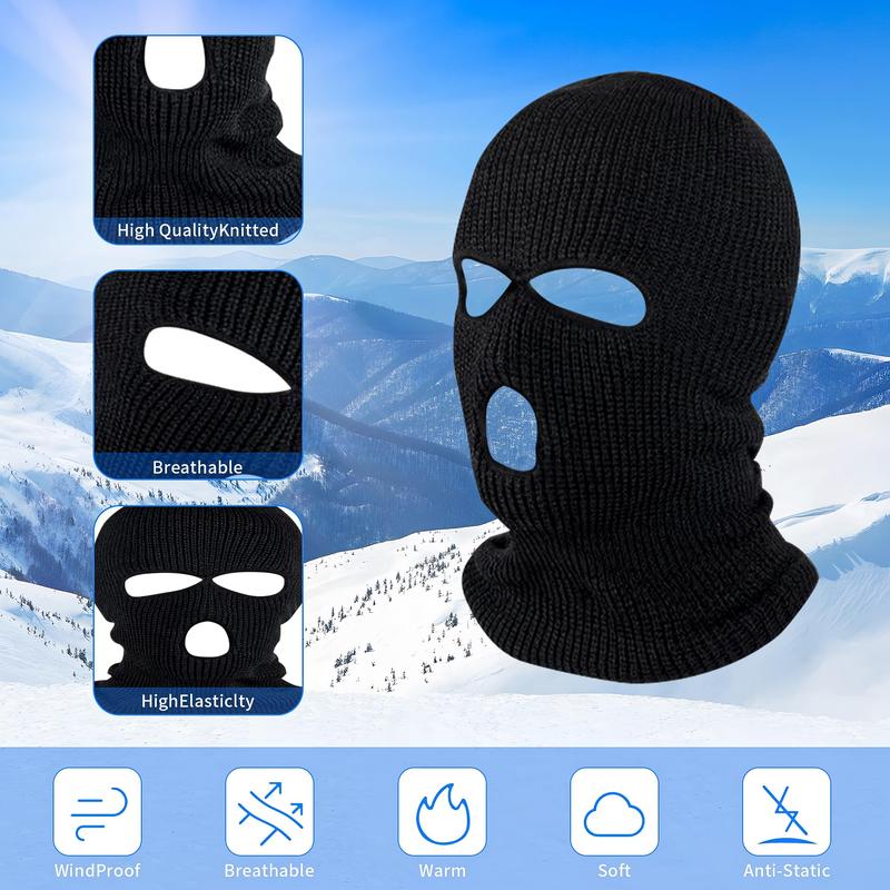 3 Hole Winter Knitted Mask, Outdoor Sports Full Face Cover Ski Mask Warm Knit Balaclava for Adult