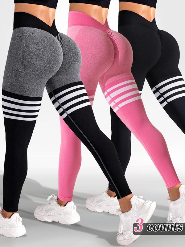 Women's Striped Print High Waist Sports Leggings, Breathable Comfortable Seamless Skinny Pants, Ladies Sportswear for Indoor Outdoor Wear