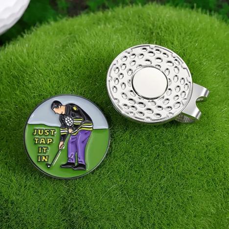 (Just Tap It In) Premium Golf Ball Marker with Magnetic Hat Clip - Durable and Strong Hold for Easy Access on the Course