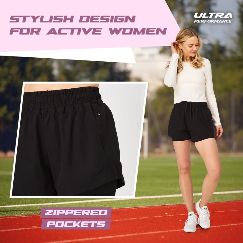 Ultra Performance Gym Shorts Women Pack of 2, Nylon Compression Workout Shorts Women with Liner