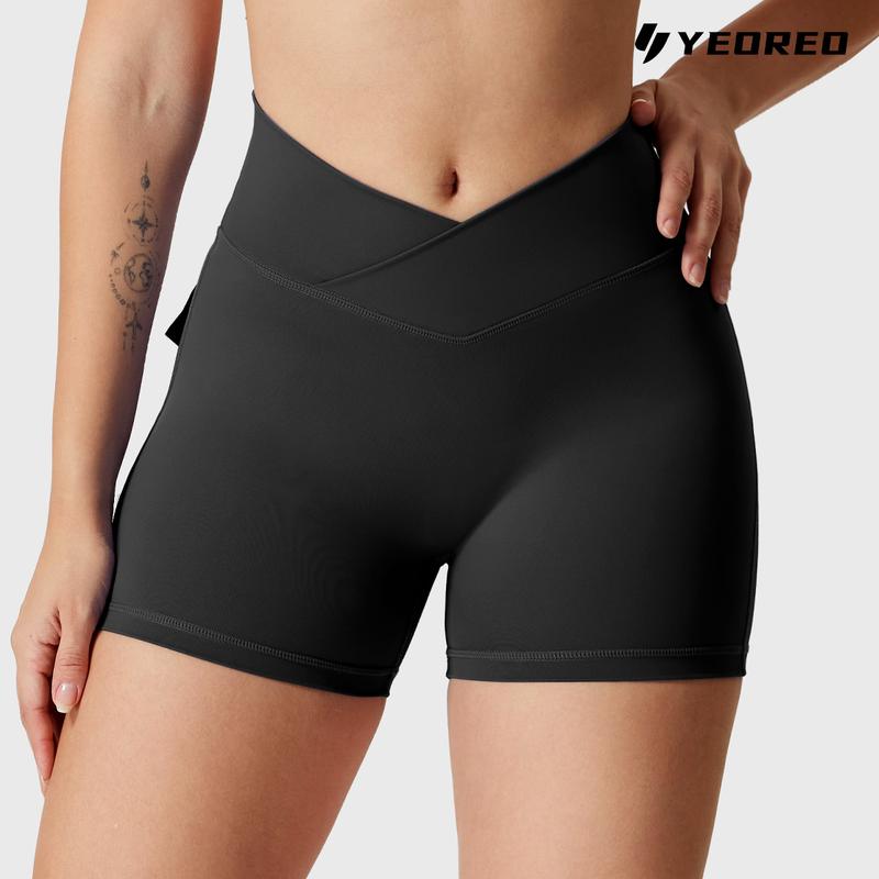 YEOREO Scrunch Workout Shorts with Pockets Charm Gym Biker Shorts for Women High Waisted Yoga Booty Shorts athletic high waisted