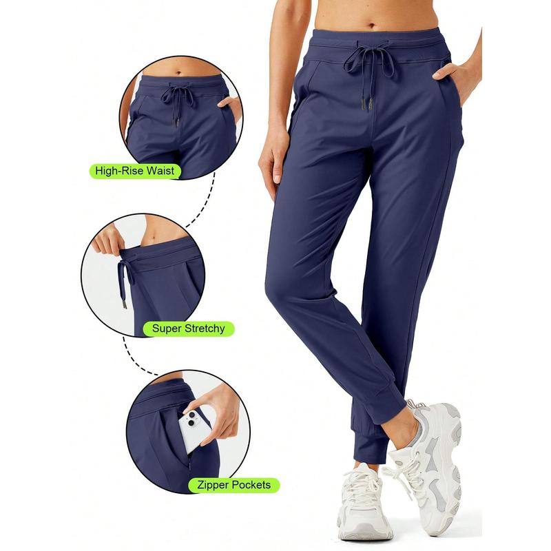 Women's Joggers Pants Athletic Drawstring Jogging Running Track High Waisted Workout Sweatpants With Zipper Pockets