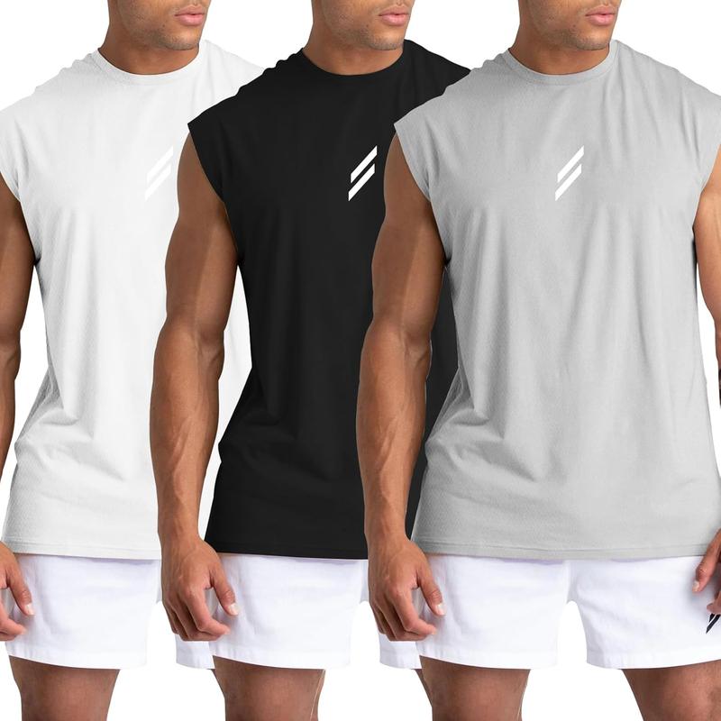 Men's Tank Tops 3 Pack Sleeveless Muscle Workout Tank Tops for Men Mesh Material Running Gym Muscle Beach Fitness Shirts