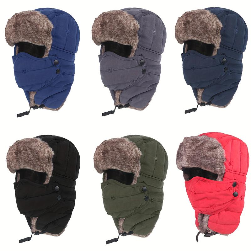 Winter with Earmuffs Mask Warm Wind-Proof Cap Ski Plush Lined Cap Cold Weather Hat Unisex