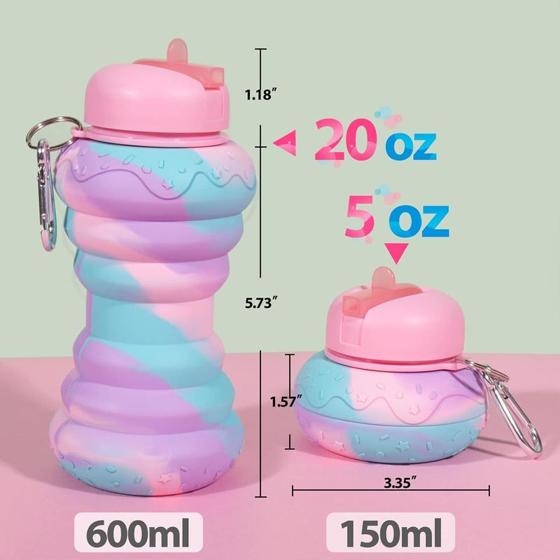 Silicone Collapsible Sports Water Bottles 500ml 16oz, Leak proof Twist Cap BPA Free Retractable for Home Outdoor, Hiking Portable Water Bottle Cups