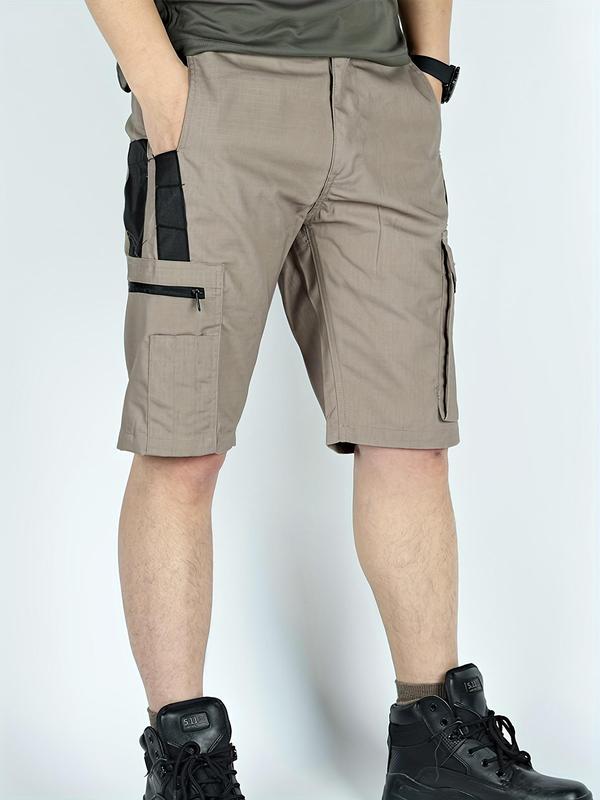 Men's Colorblock Multi-Pocket Sports Cargo Shorts, Regular Fit Casual Quick Drying Work Bottoms, Gym Shorts, Men's Sportswear for Outdoor Activities