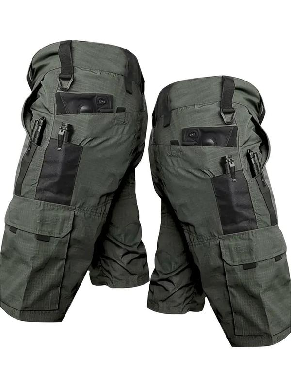 Men's Colorblock Multi-Pocket Sports Cargo Shorts, Regular Fit Casual Quick Drying Work Bottoms, Gym Shorts, Men's Sportswear for Outdoor Activities