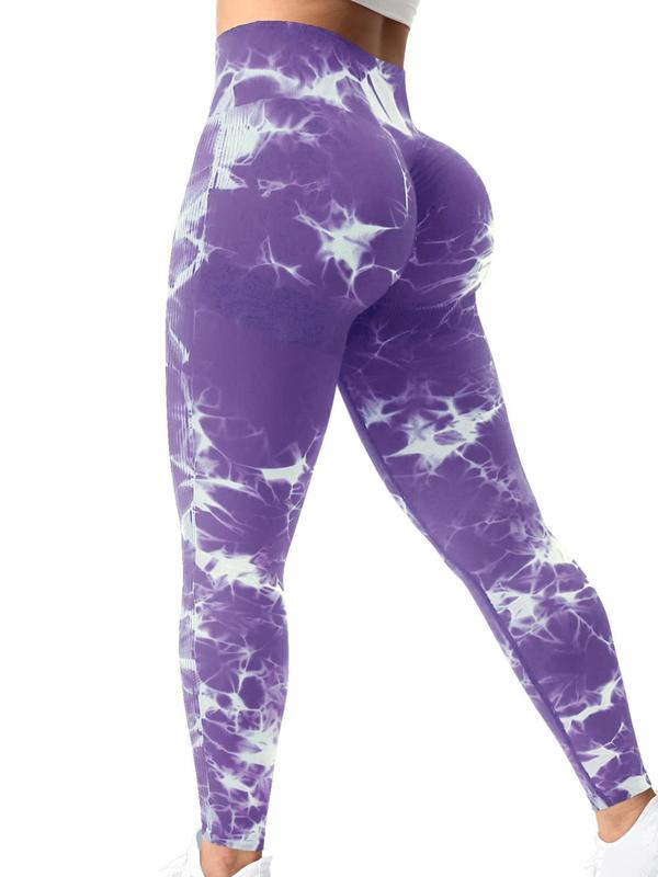 Women's Tie Dye Print High Waist Sports Tummy Control Leggings, Compression Pants, Sporty Skinny Pants, Compression Leggings, Ladies Sportswear for Yoga Gym Workout