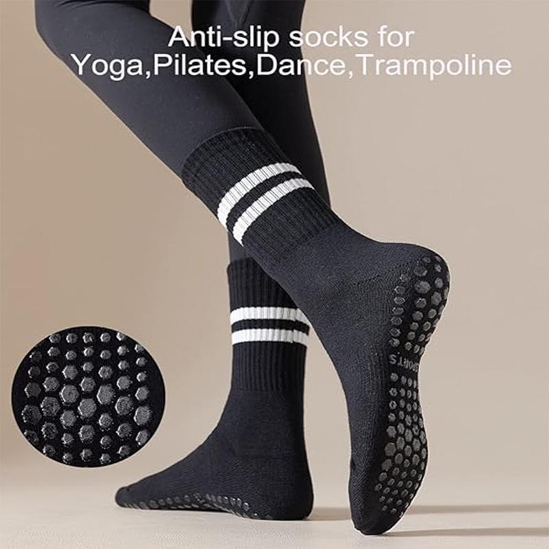 Pilates Socks with Grips for Women, Non Slip Barre Hospital Socks, 6-Pairs, Ballet Inspired Design