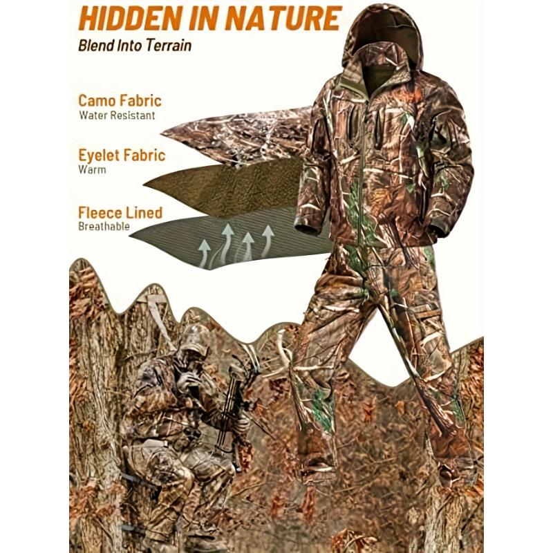 Ultimate Camo Hunting Outfit - Fleece-Lined, Water-Resistant, Warm Winter Jacket and Pants for Deer, Duck, and Bow Hunts - Perfect for Men's Outdoor Adventures