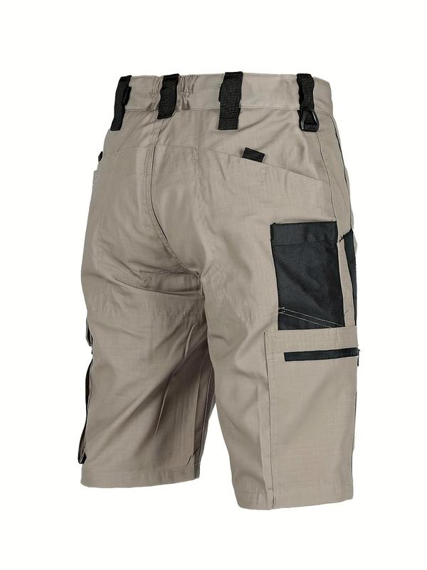 Men's Colorblock Multi-Pocket Sports Cargo Shorts, Regular Fit Casual Quick Drying Work Bottoms, Gym Shorts, Men's Sportswear for Outdoor Activities