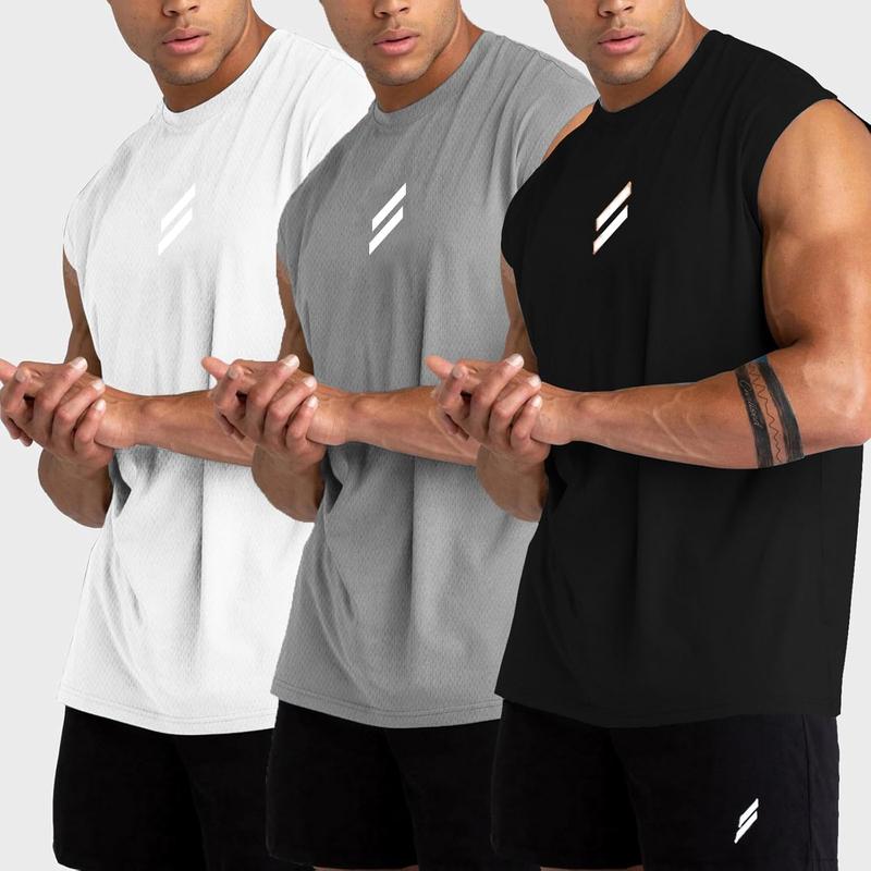 Men's Tank Tops 3 Pack Sleeveless Muscle Workout Tank Tops for Men Mesh Material Running Gym Muscle Beach Fitness Shirts