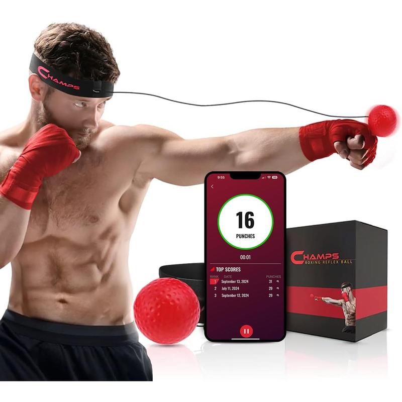 Boxing Reflex Ball with Punch Counter App - Improve Hand-Eye Coordination & Reaction Speed, Essential Boxing Equipment for Training, Adjustable Gear for Kids and Adults (Advanced)