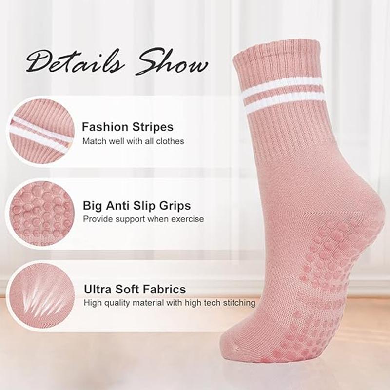 Pilates Socks with Grips for Women, Non Slip Barre Hospital Socks, 6-Pairs, Ballet Inspired Design