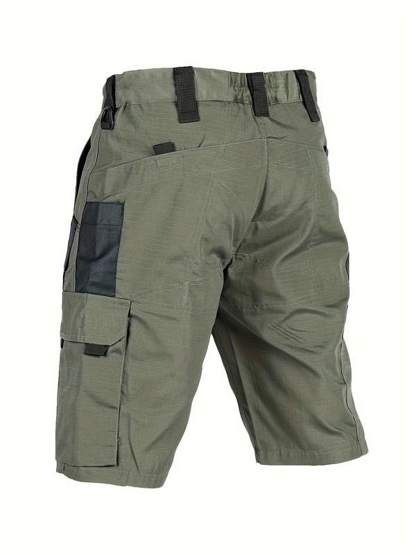 Men's Colorblock Multi-Pocket Sports Cargo Shorts, Regular Fit Casual Quick Drying Work Bottoms, Gym Shorts, Men's Sportswear for Outdoor Activities
