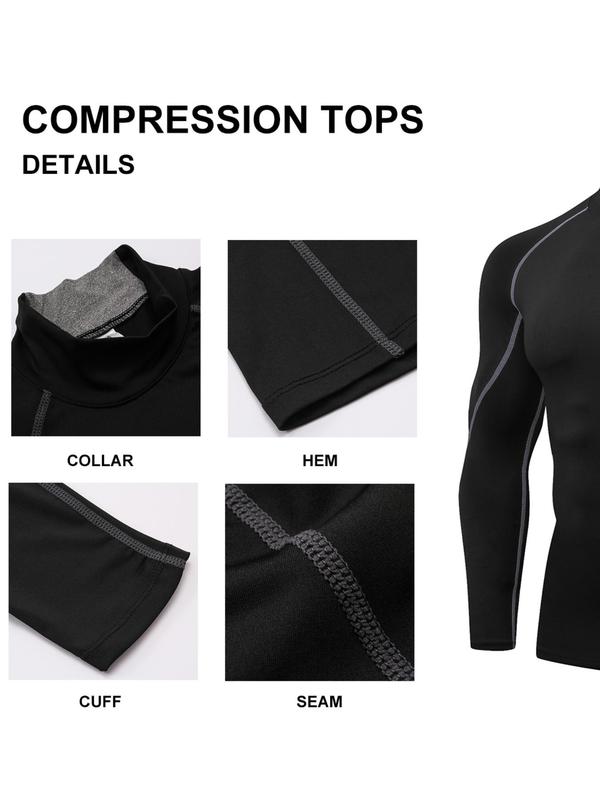 Two-Piece Set Men's Long Sleeve Mock Neck Compression Top & Leggings Tracksuit Set, Casual Tight Top & Letter Print Skinny Pants, Sportswear Clothing for Indoor Outdoor Wear