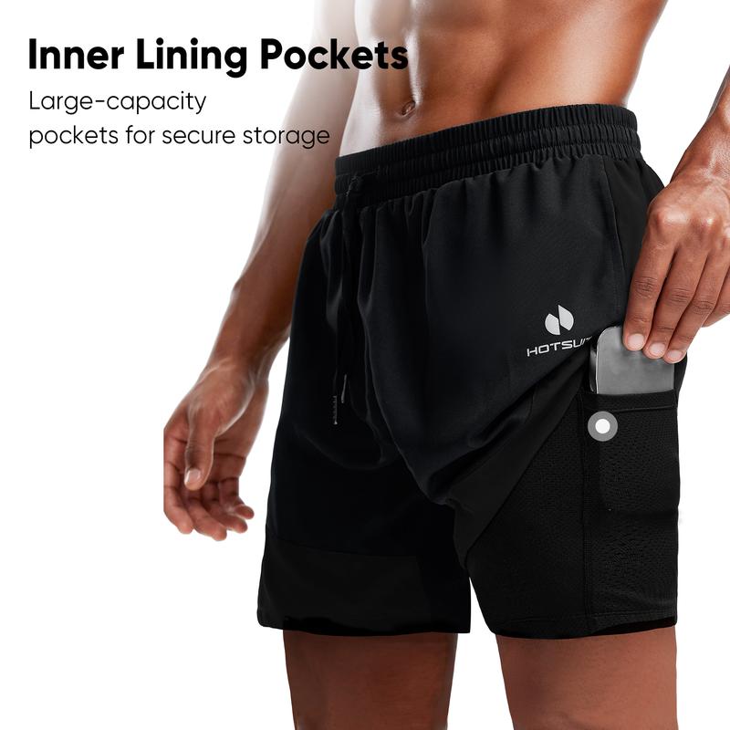 HOTSUIT Men's 2-in-1 Running Shorts with Compression Liner and Zipper Pocket Sports Fitness Quick Dry Pants