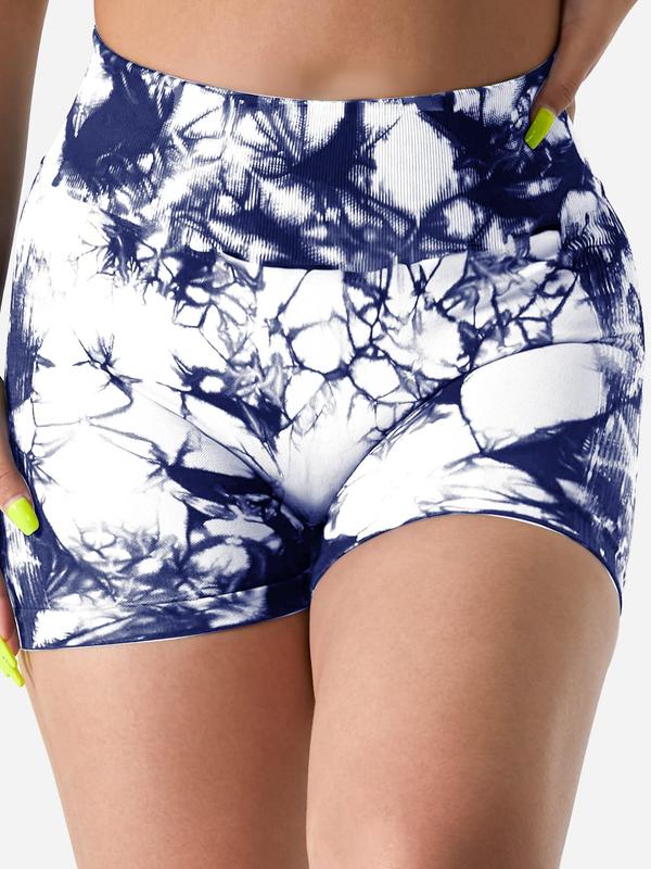 Women's 3pcs Tie Dye Print High Waist Sports Gym Shorts, Casual Comfy Breathable Skinny Shorts for Yoga Gym Workout Running, Ladies Sportswear for Summer